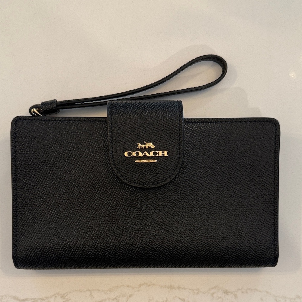 Coach Black Leather Wristlet Clutch